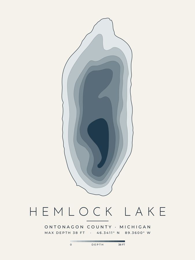 Hemlock Lake depth map print design