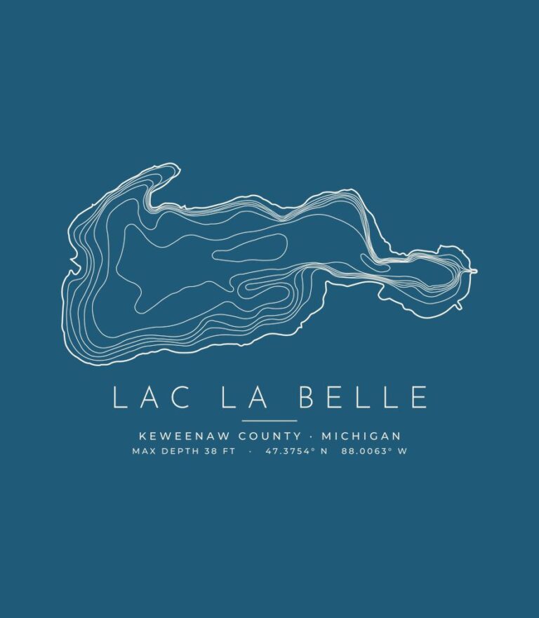 Lac La Belle contour map (for dark shirts) design