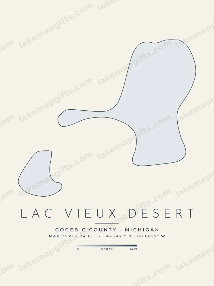 Lac Vieux Desert depth map, Gogebic County, Michigan