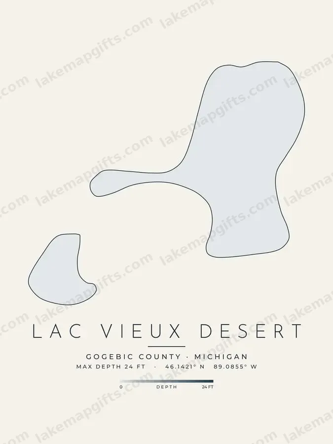 Lac Vieux Desert depth map print design