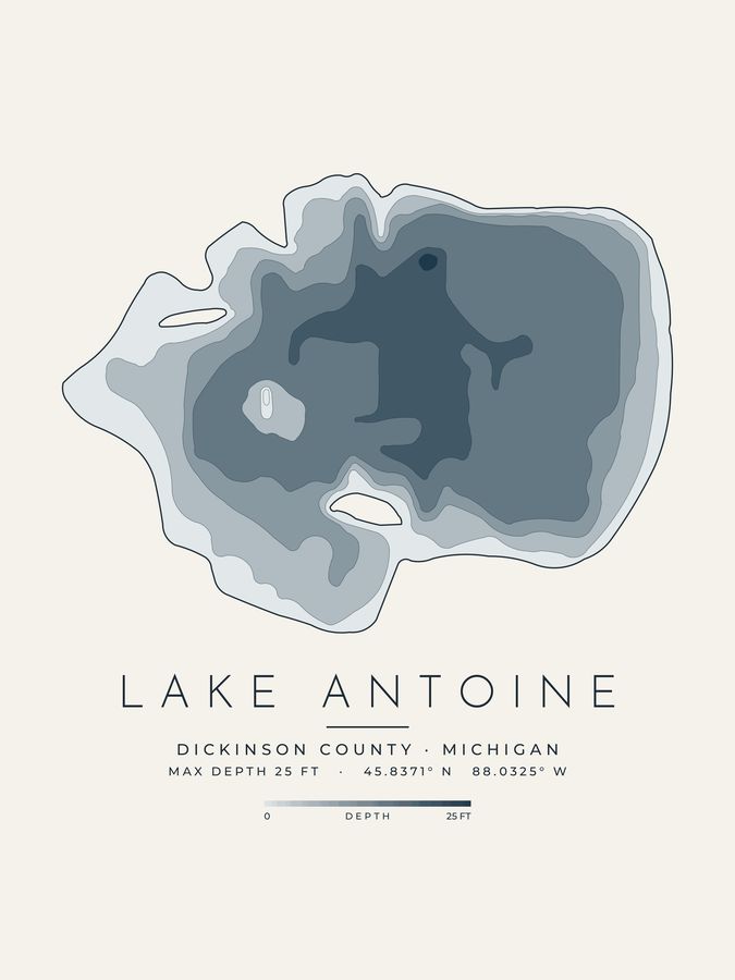 Lake Antoine depth map print design