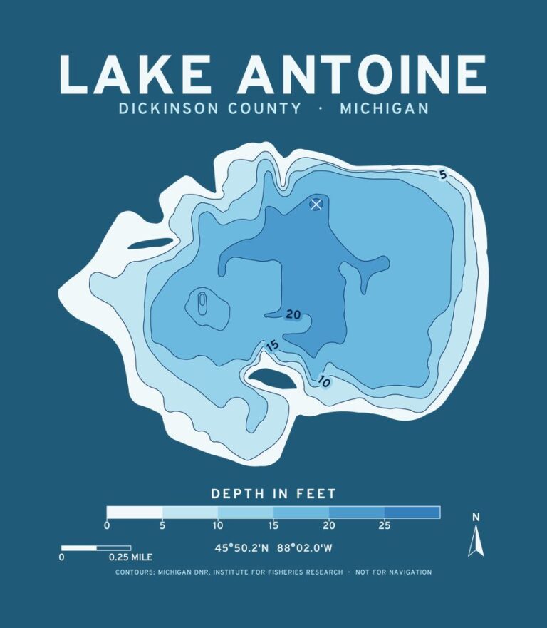 Lake Antoine depth chart (for dark shirts) design