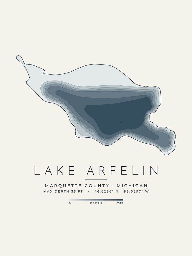 Lake Arfelin depth map print design