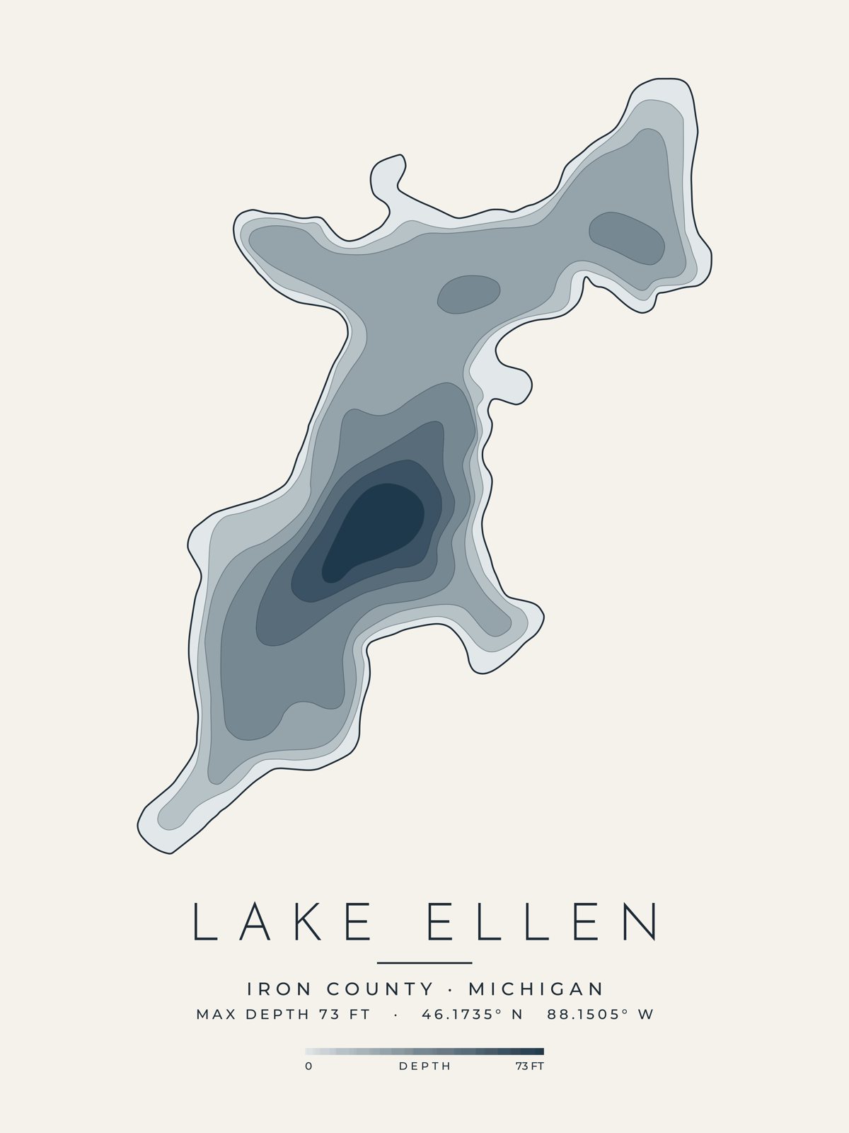 Lake Ellen depth map, Iron County, Michigan