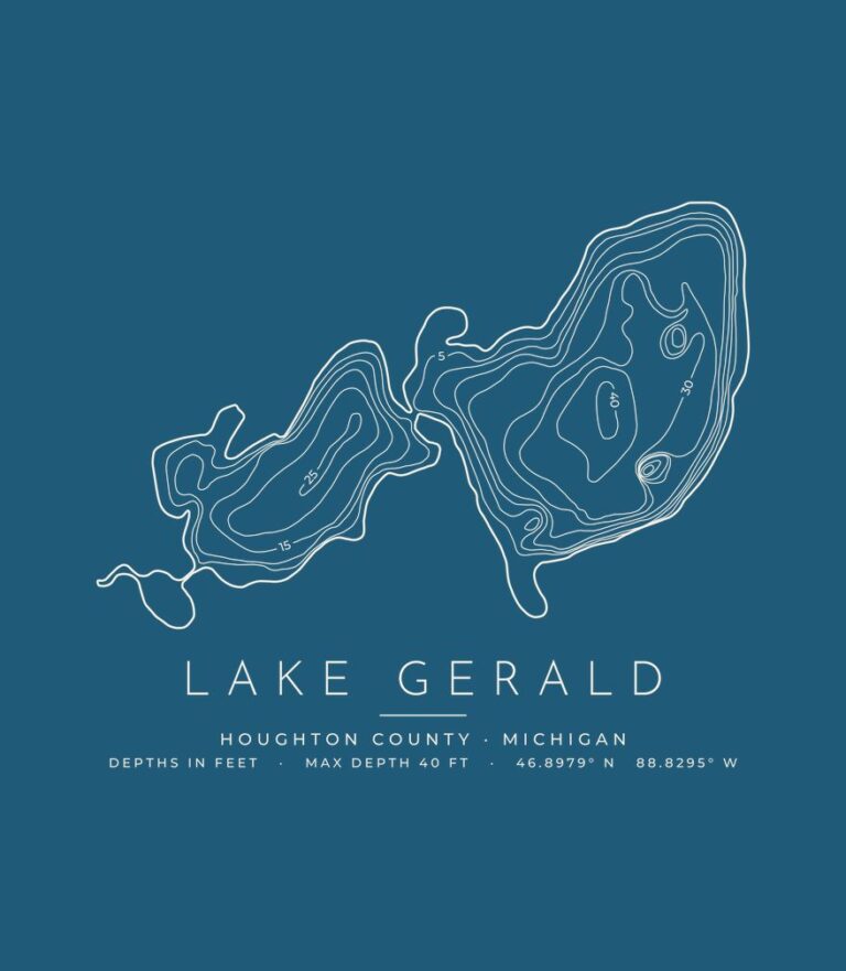 Lake Gerald depth contours (for dark shirts) design