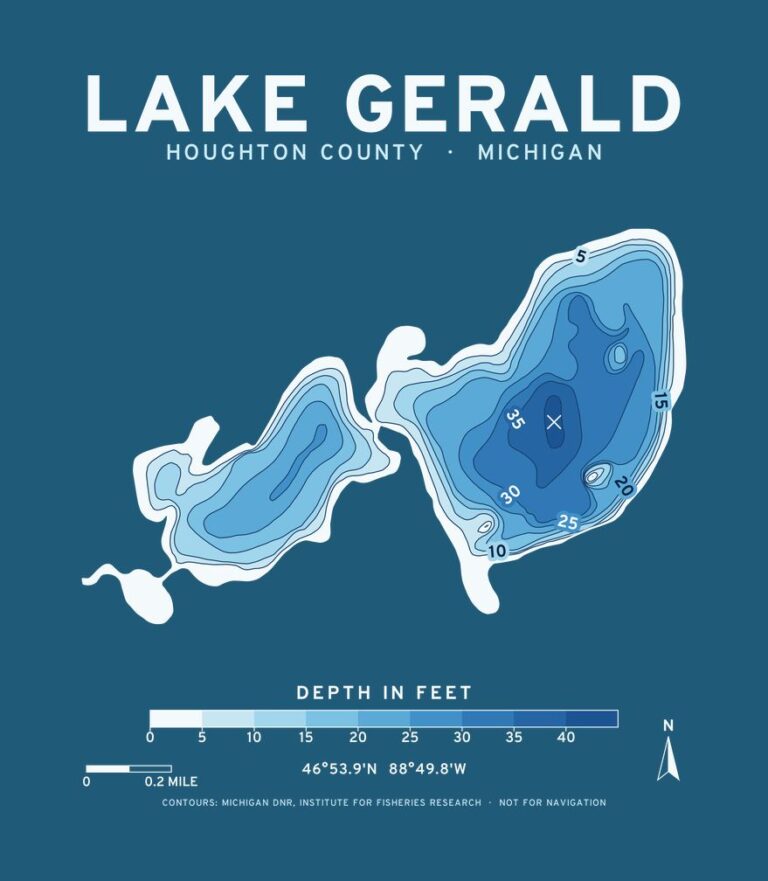 Lake Gerald depth chart (for dark shirts) design