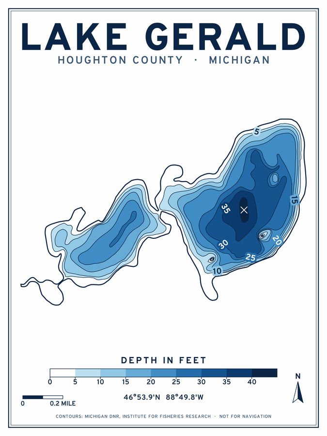 Lake Gerald depth chart poster design