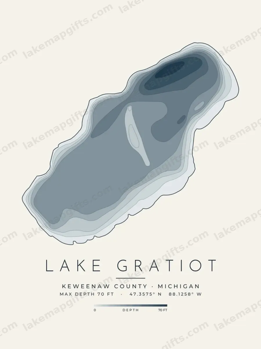 Lake Gratiot depth map, Keweenaw County, Michigan