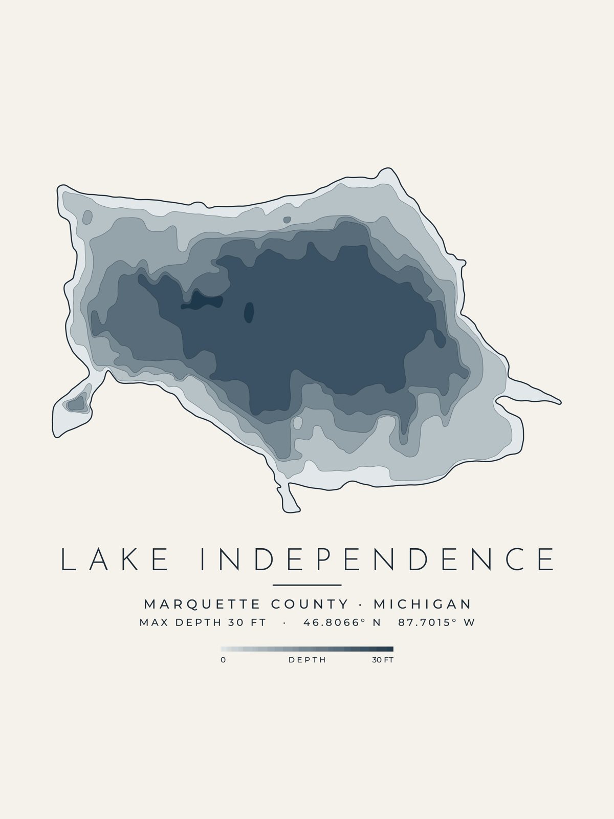 Lake Independence depth map, Marquette County, Michigan