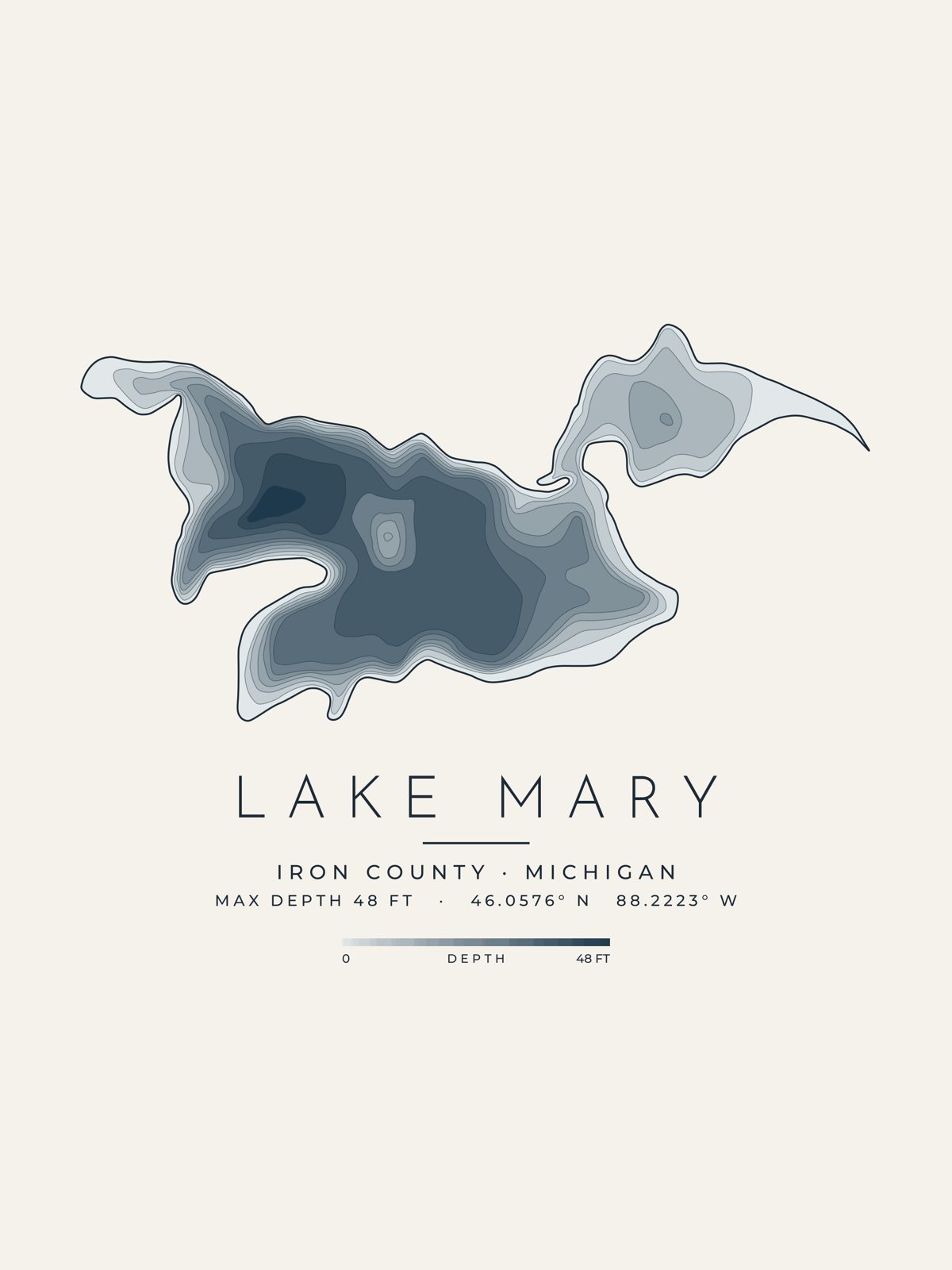 Lake Mary depth map, Iron County, Michigan