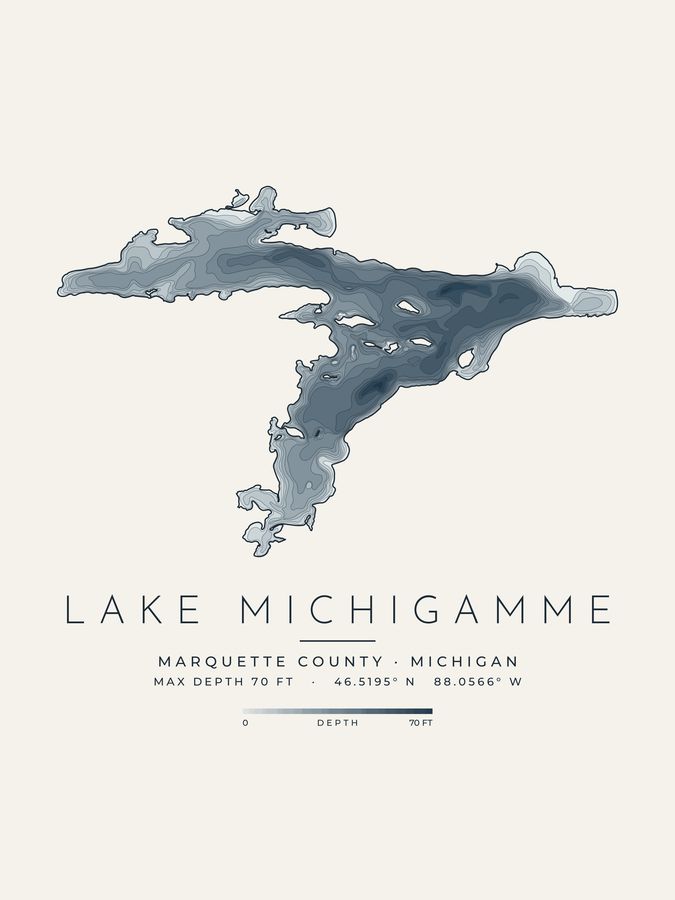 Lake Michigamme depth map print design