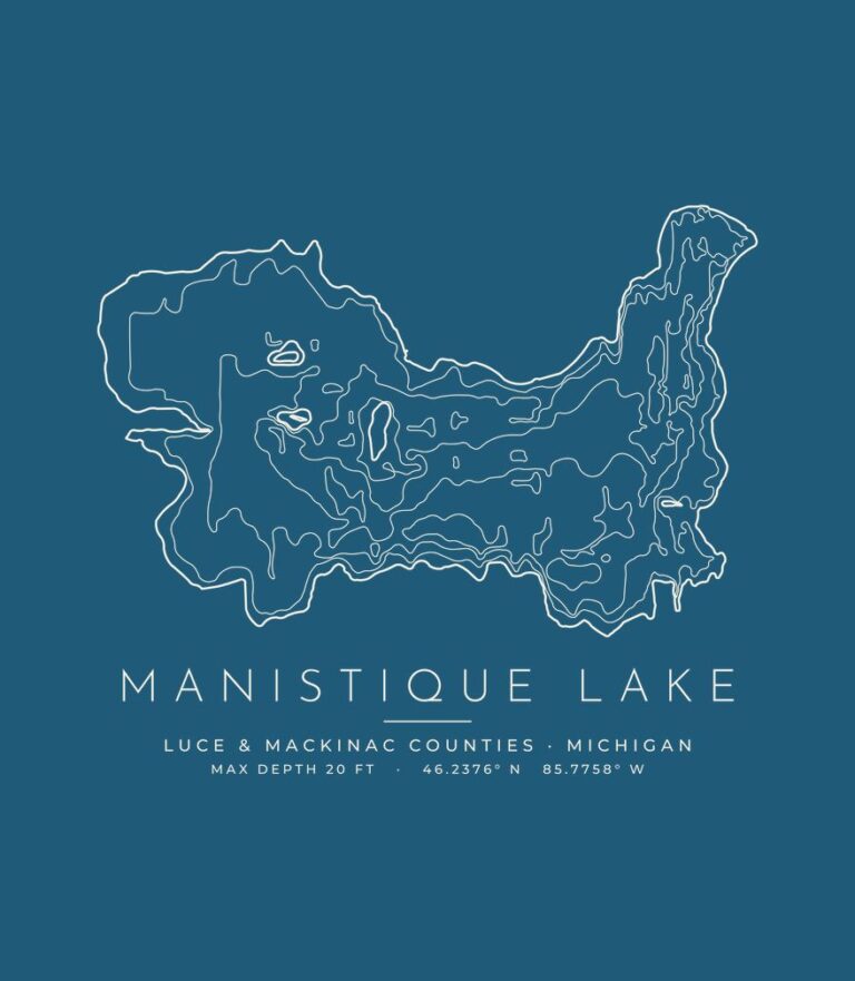 Manistique Lake contour map (for dark shirts) design