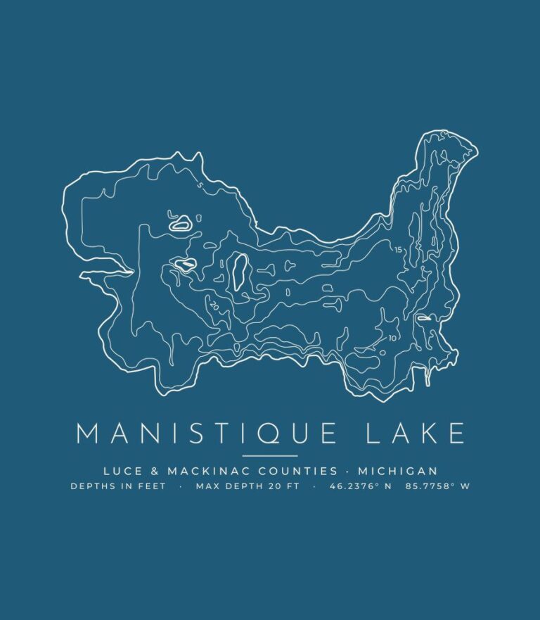 Manistique Lake depth contours (for dark shirts) design
