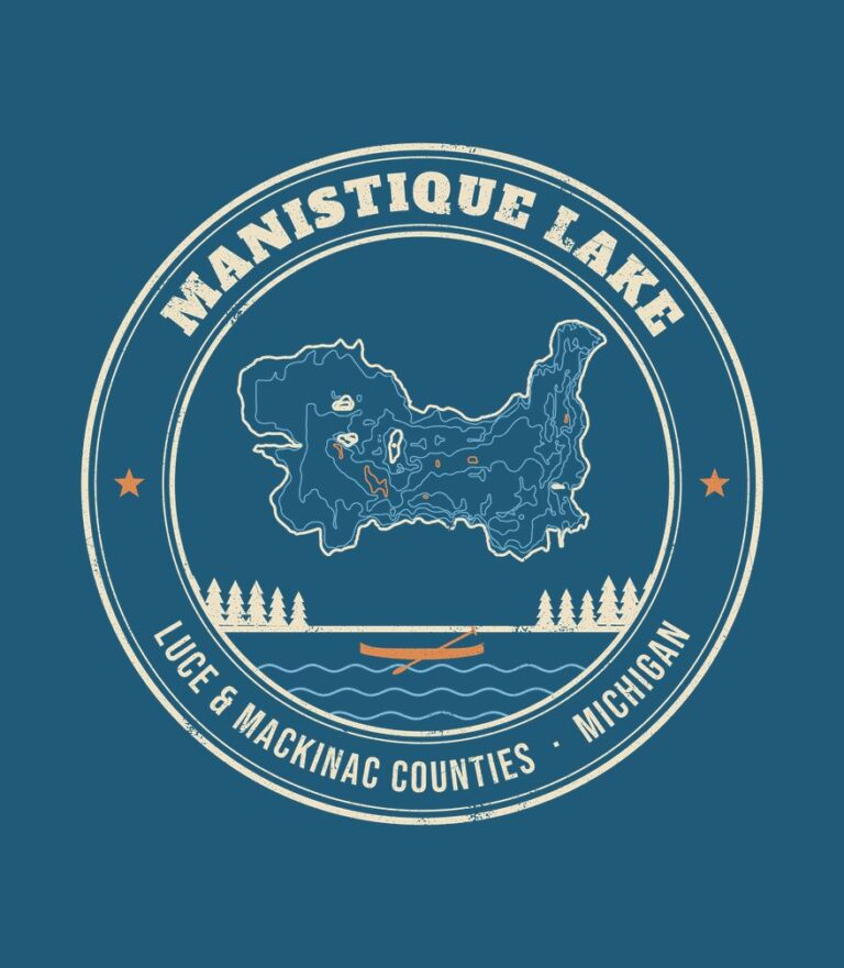 Manistique Lake vintage badge (for dark shirts) design