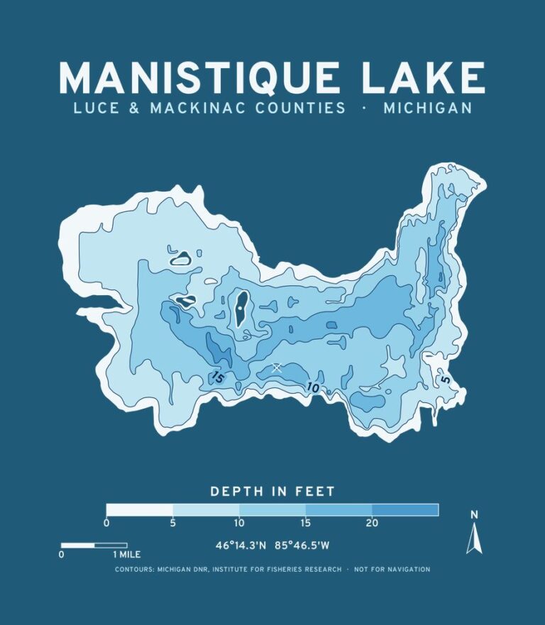 Manistique Lake depth chart (for dark shirts) design