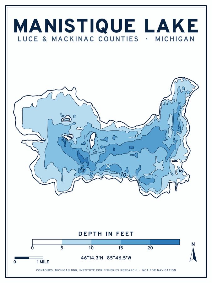Manistique Lake depth chart poster design
