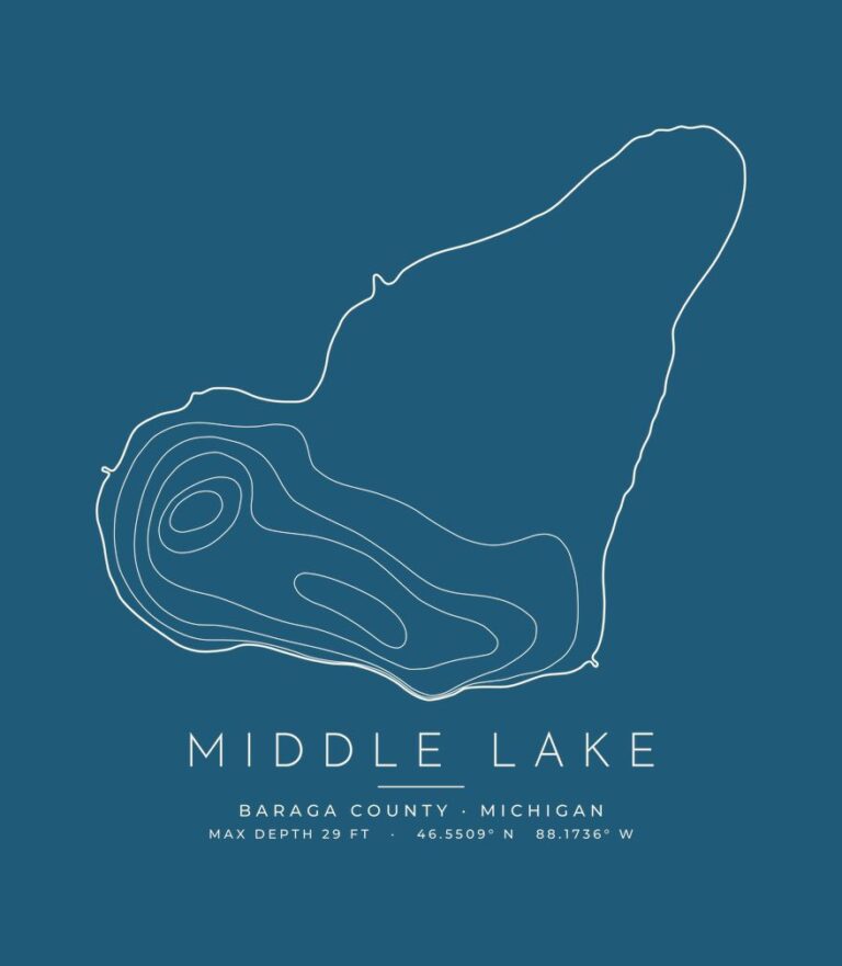 Middle Lake contour map (for dark shirts) design