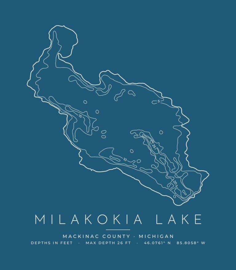 Milakokia Lake depth contours (for dark shirts) design