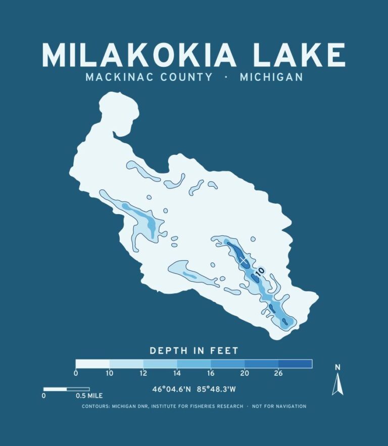 Milakokia Lake depth chart (for dark shirts) design