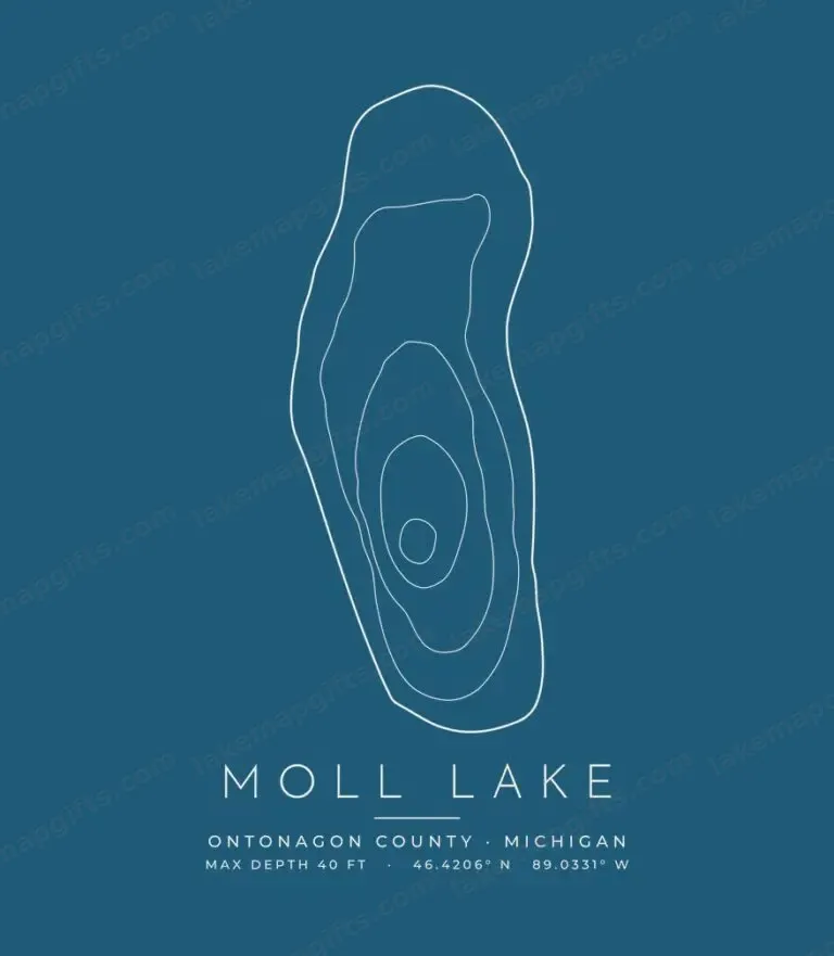 Moll Lake contour map (for dark shirts) design