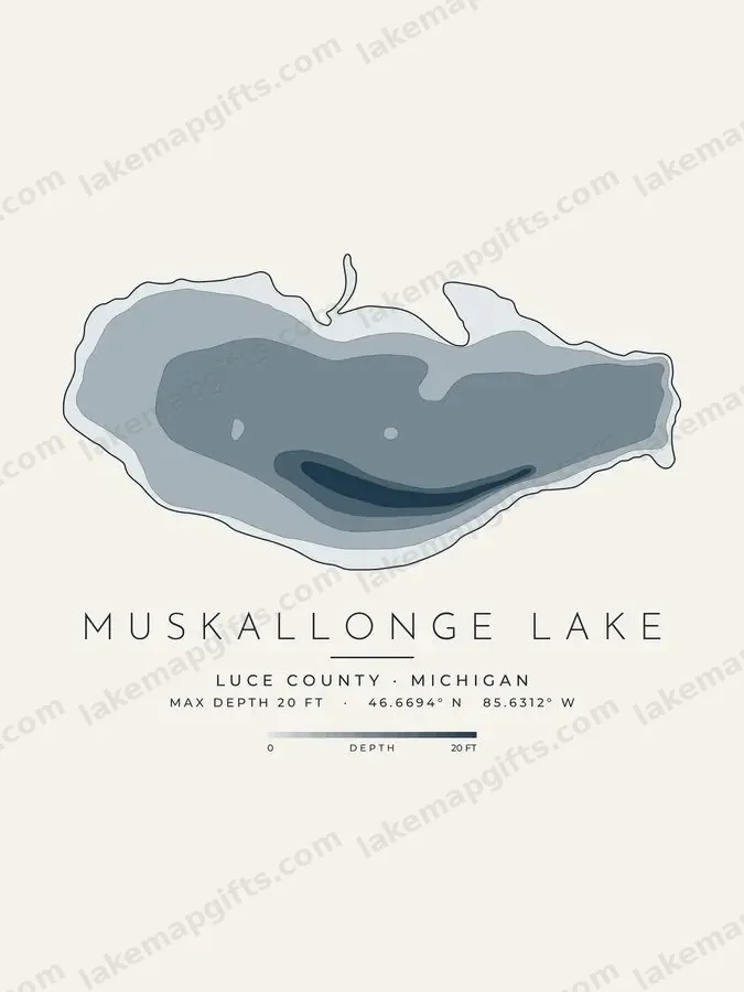 Muskallonge Lake depth map print design