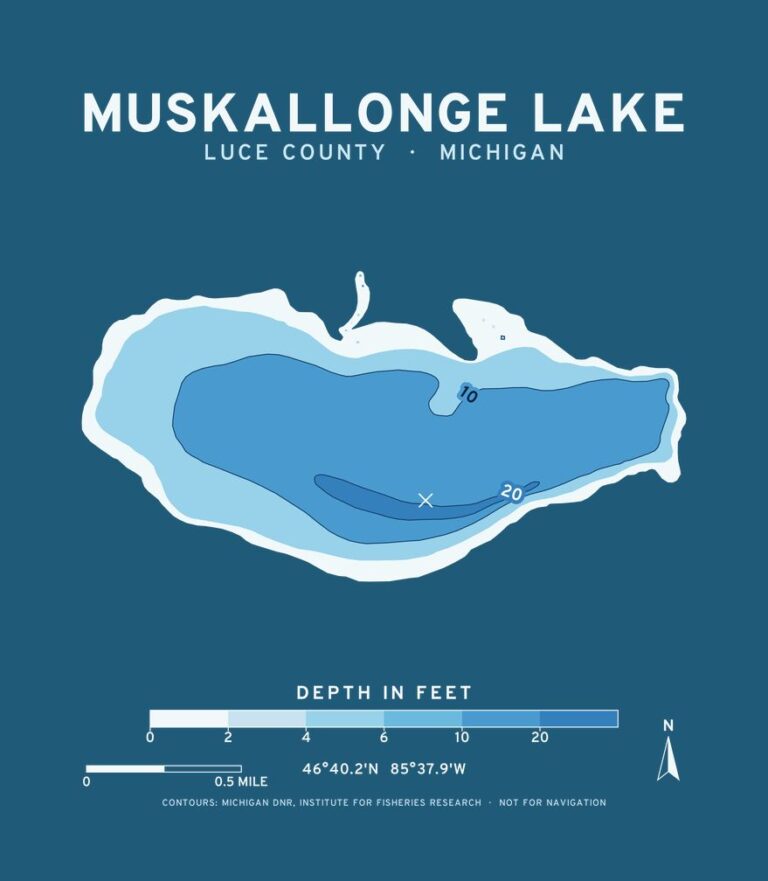Muskallonge Lake depth chart (for dark shirts) design