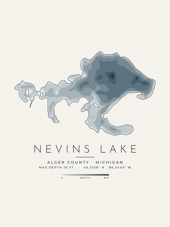 Nevins Lake depth map print design