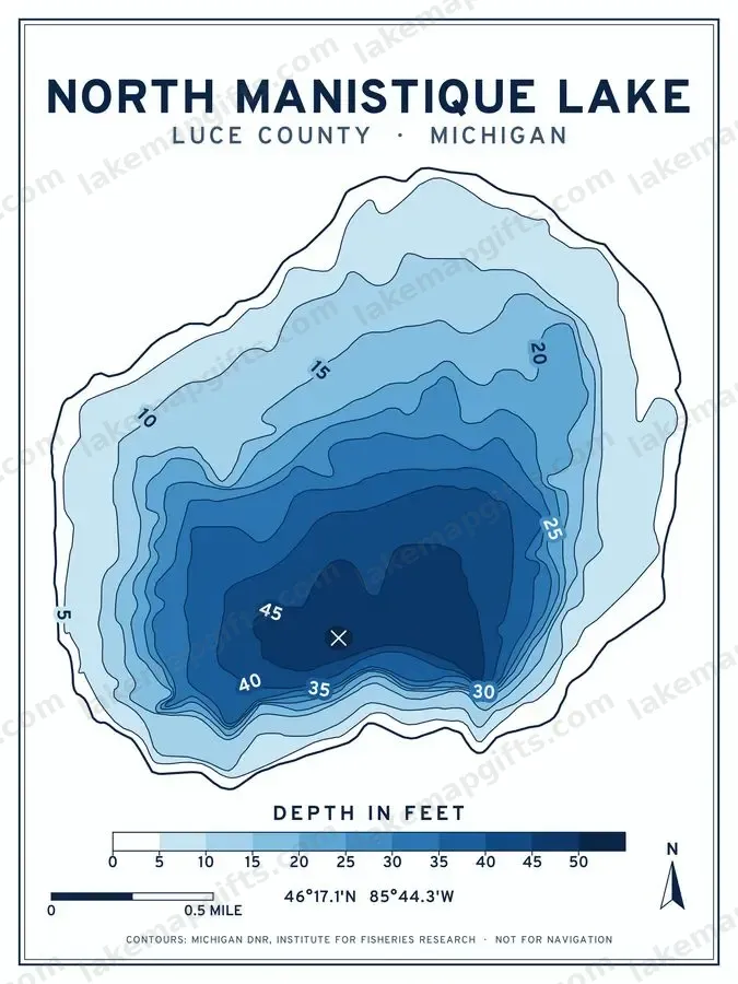 North Manistique Lake depth chart poster design
