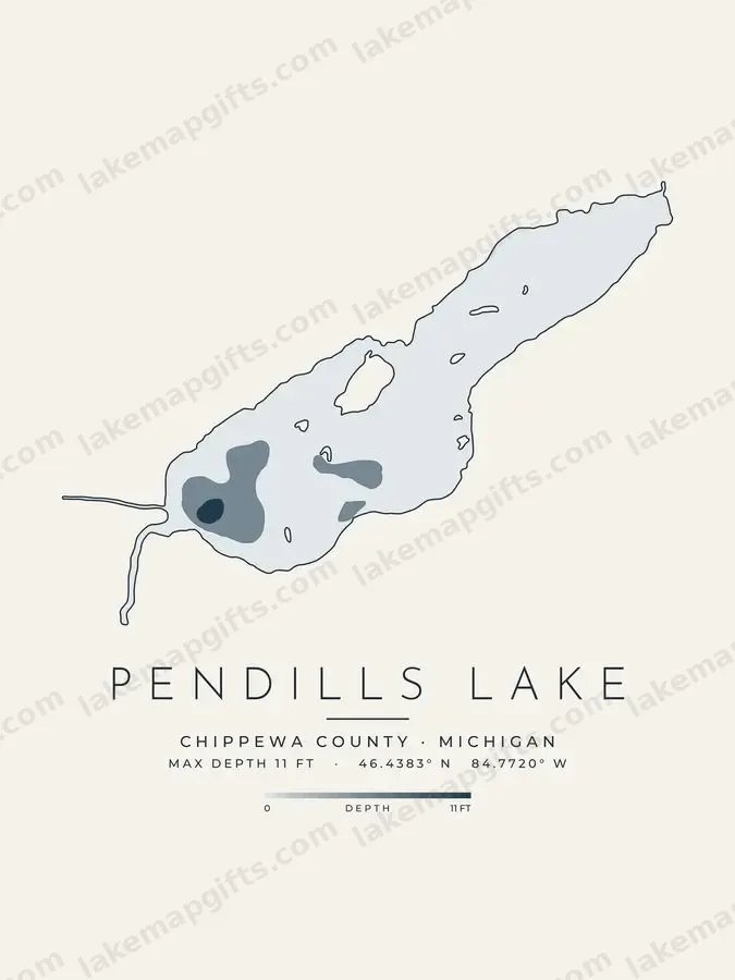 Pendills Lake depth map print design