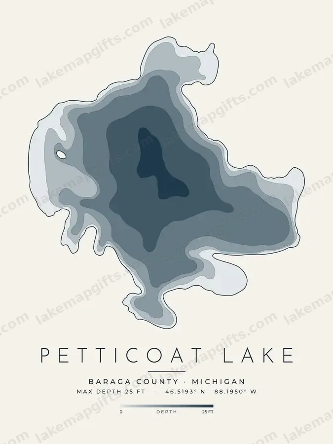 Petticoat Lake depth map print design