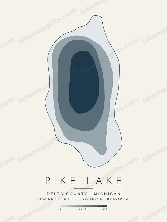 Pike Lake depth map print design