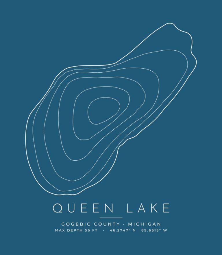 Queen Lake contour map (for dark shirts) design