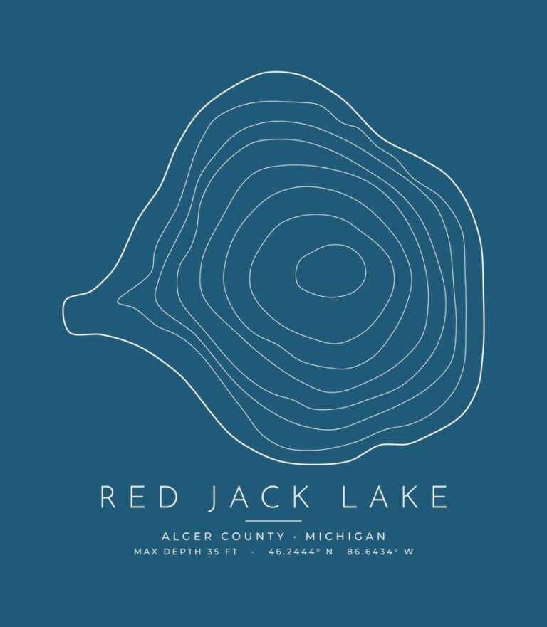 Red Jack Lake contour map (for dark shirts) design