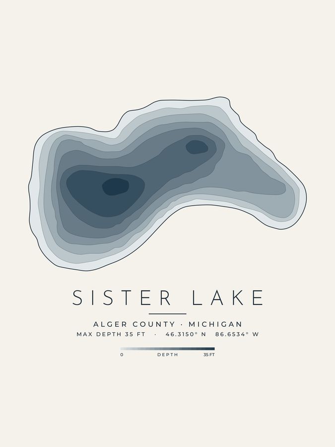 Sister Lake depth map print design