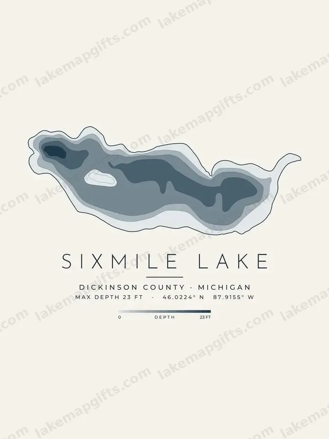 Sixmile Lake depth map print design