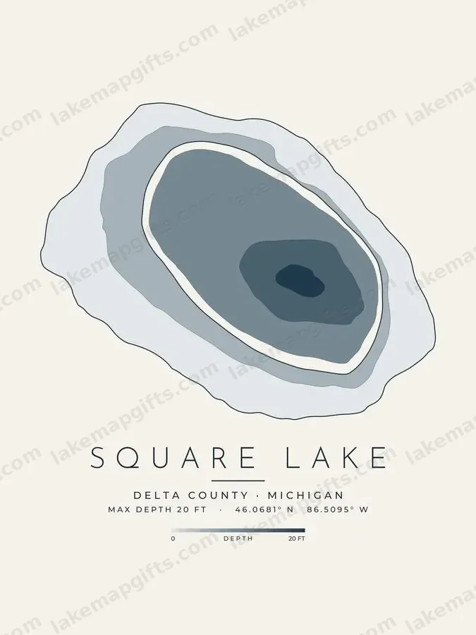 Square Lake depth map print design