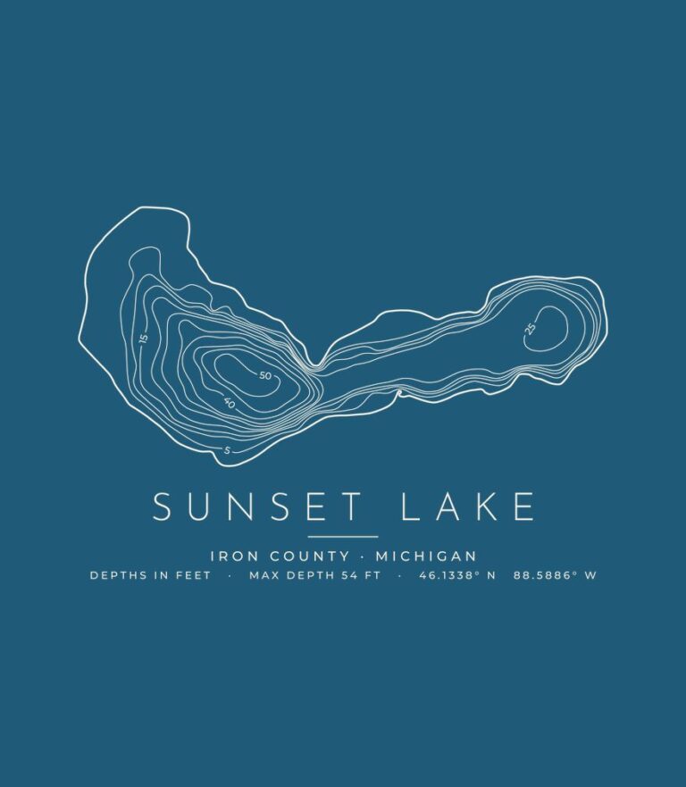 Sunset Lake depth contours (for dark shirts) design