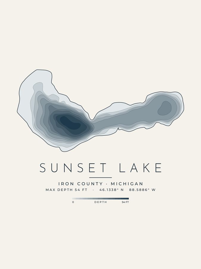 Sunset Lake depth map print design
