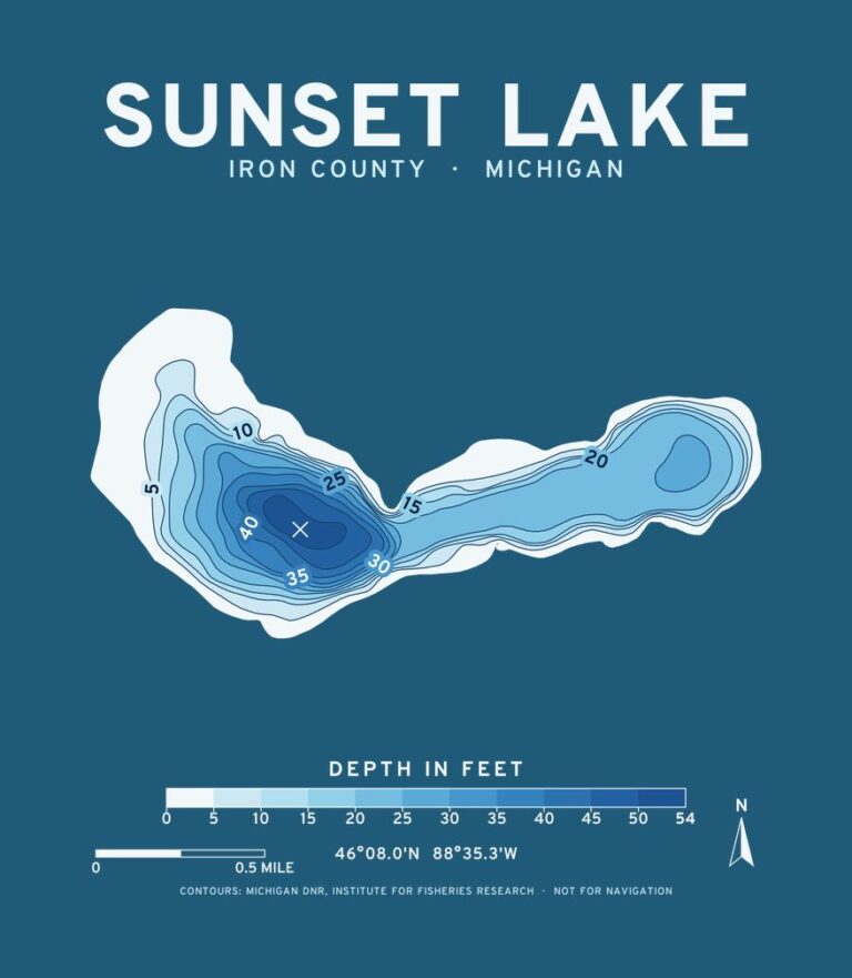 Sunset Lake depth chart (for dark shirts) design