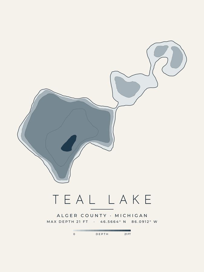 Teal Lake depth map print design
