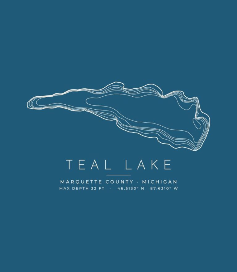Teal Lake contour map (for dark shirts) design