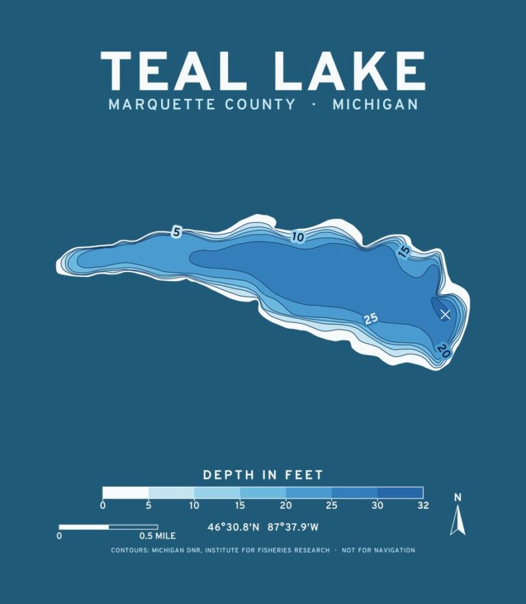 Teal Lake depth chart (for dark shirts) design