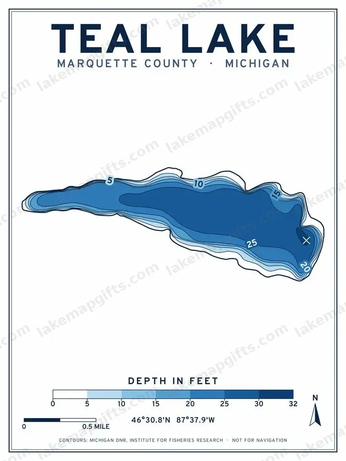 Teal Lake depth chart poster design