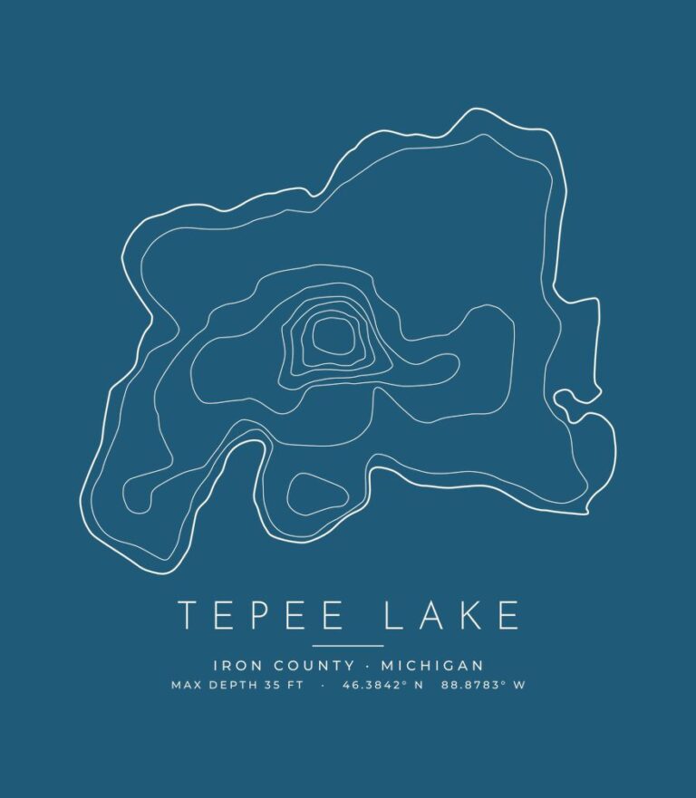 Tepee Lake contour map (for dark shirts) design