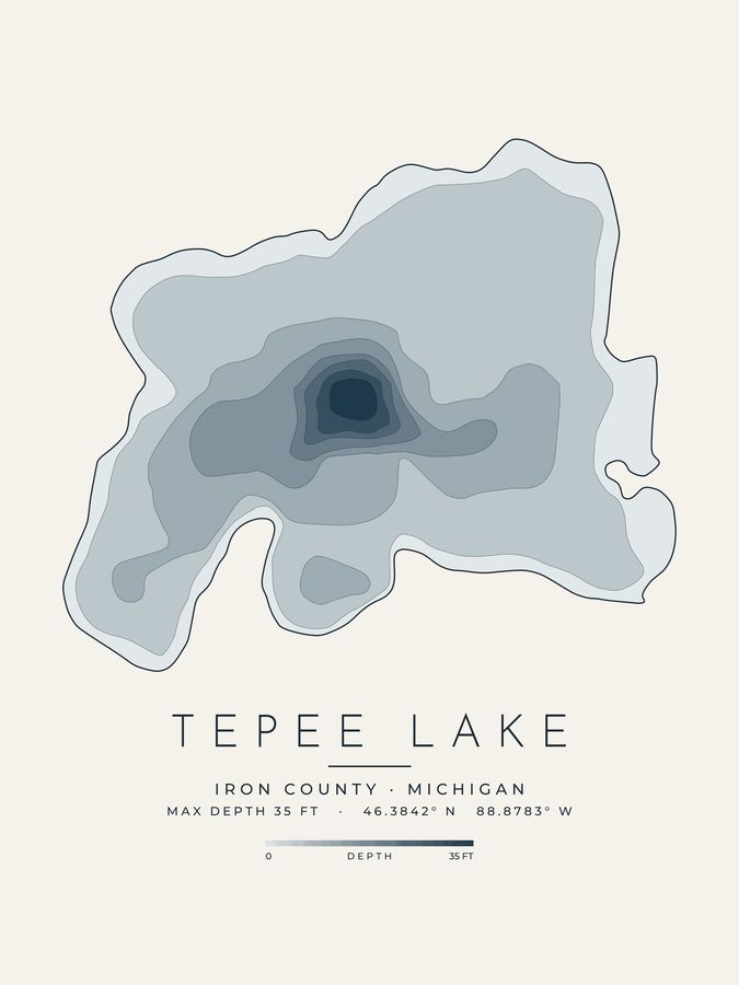 Tepee Lake depth map print design
