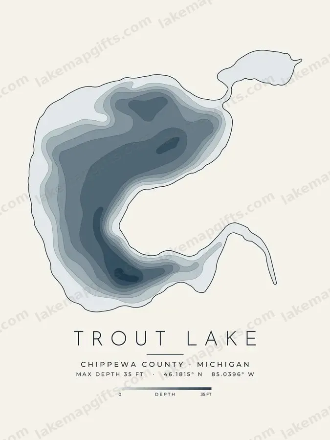 Trout Lake depth map print design